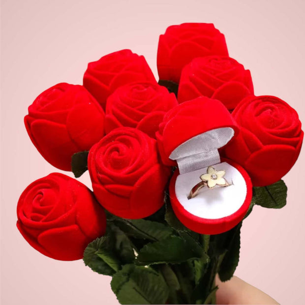 Velvet Red Rose Ring Box