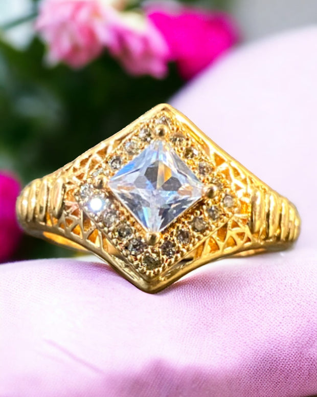 Golden Adjustable Stone Ring